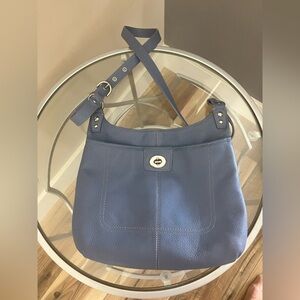 Coach Blue Pebbled Leather Shoulder Bag with Turn-Lock